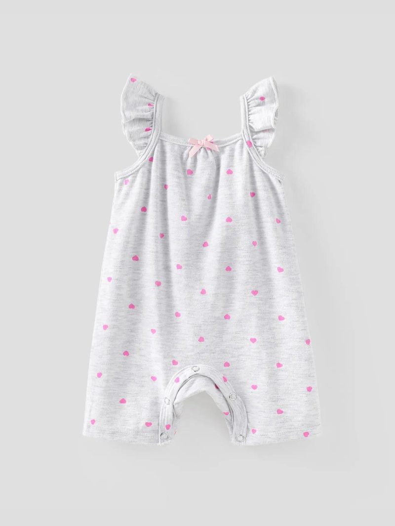 Bodysuits ＆ Rompers | Baby Girls 2-Pack Heart-shaped/Solid Print Ruffled Rompers Pink