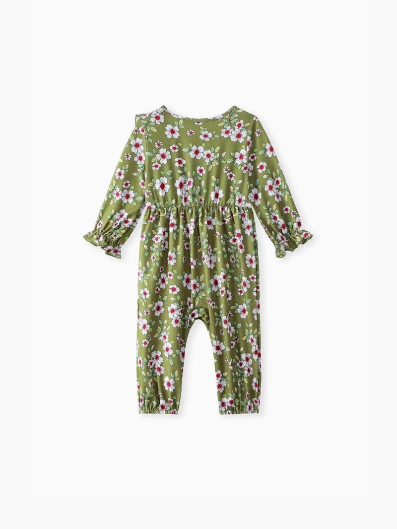 Bodysuits ＆ Rompers | Baby Girls Sweet Butterfly/Solid color/Floral print Jumpsuit, Soft Ruffle Edge, 1 Piece, Medium Thickness, Polyester Spandex Light Green|Brown|Multi-Color|Color Block