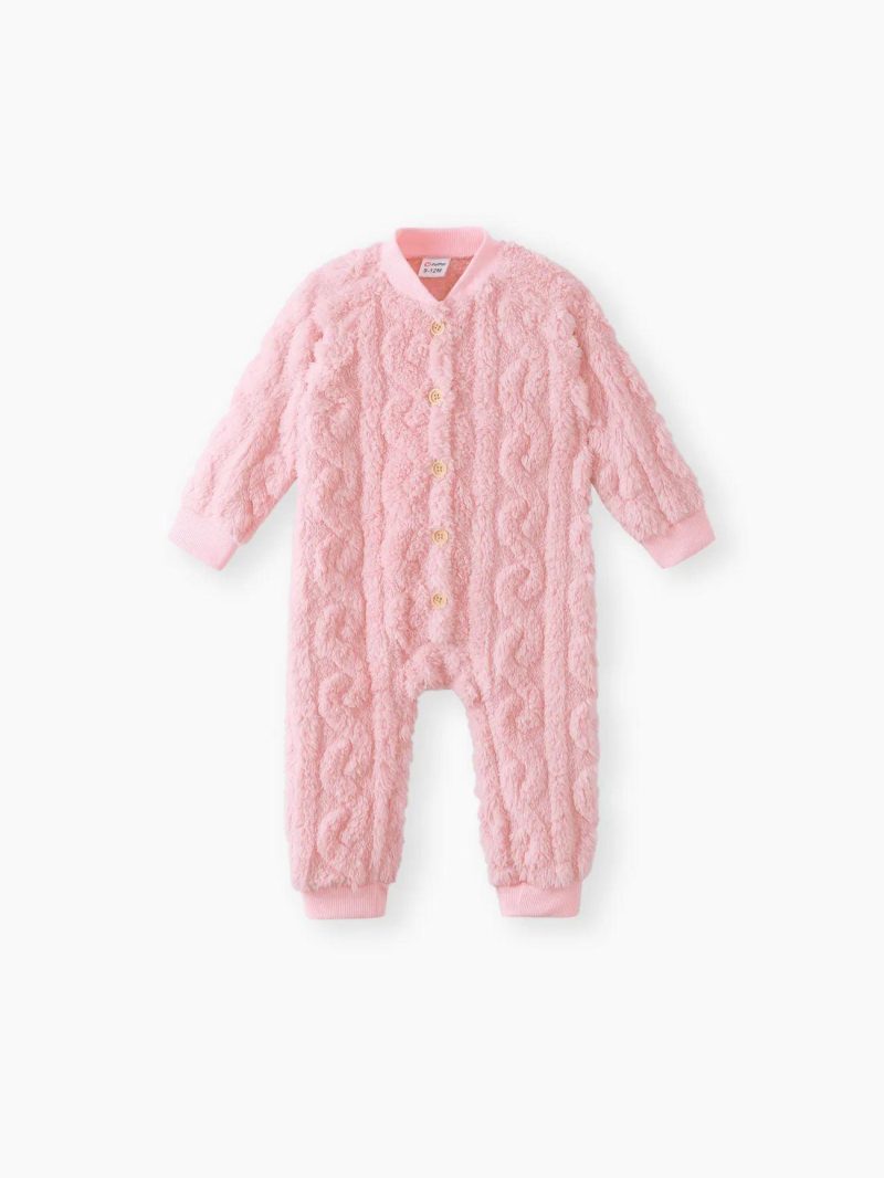 Bodysuits ＆ Rompers | Baby Girls|Baby Boys Button Design Basic Solid Color  Jumpsuit Pink