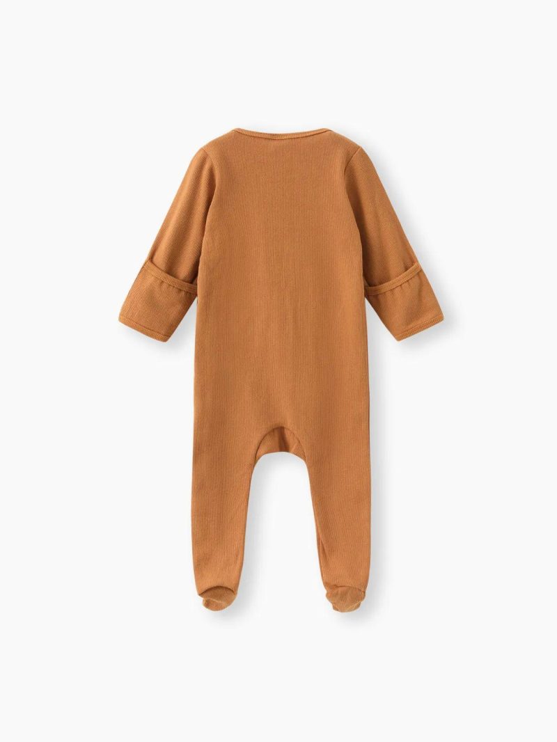 Bodysuits ＆ Rompers | Baby Girls|Baby Boys Ribbed Long-sleeve Footed Snap Jumpsuit Light Green|Beige|Yellow|Brown|Light Purple