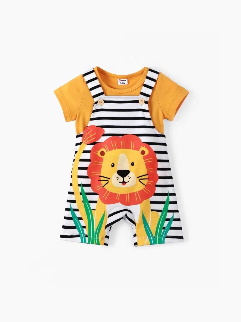 Sets | Baby Boys 2pcs Childlike Lion Overall Pants Set Yellow