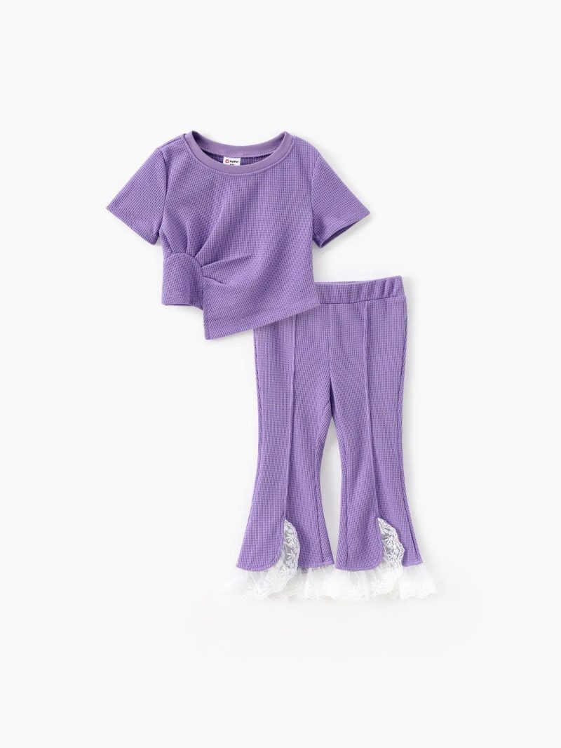 Sets | Toddler Girls 2pcs Ruffled Tee and Pants Set Purple