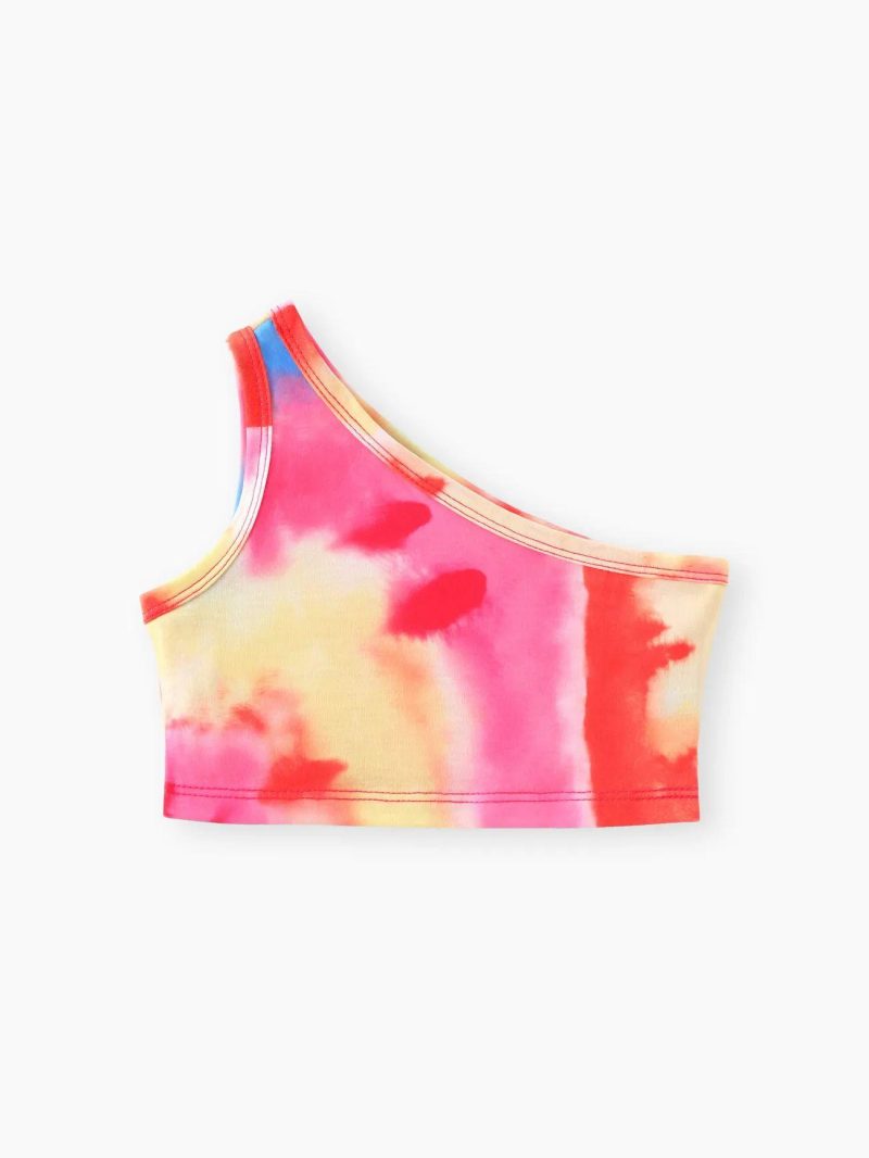 Sets | Toddler Girls 2pcs Tie Dye One-Shoulder Top and Shorts Set Colorful|Orange Color