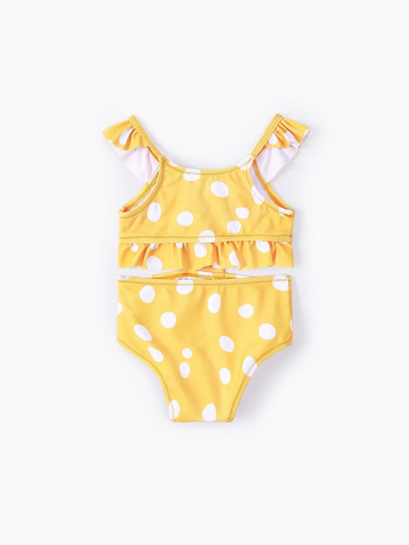 Swimwear | Baby Girls Giraffe Embroidery Ruffled Swimsuit Yellow