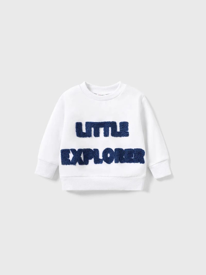 Tops ＆ Outerwear | Baby Boys Casual Oversized Hoodie, Long Sleeve, 1pc, Letter Pattern, Polyester-cotton Blend White|Blue