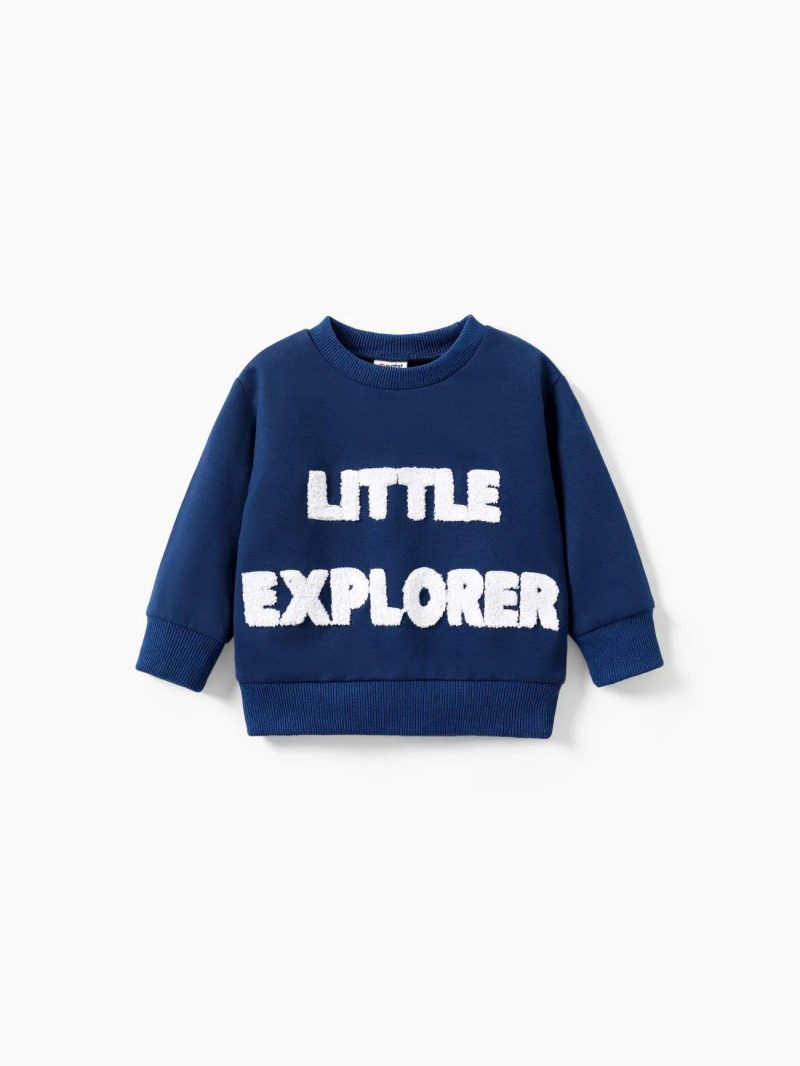 Tops ＆ Outerwear | Baby Boys Casual Oversized Hoodie, Long Sleeve, 1pc, Letter Pattern, Polyester-cotton Blend White|Blue