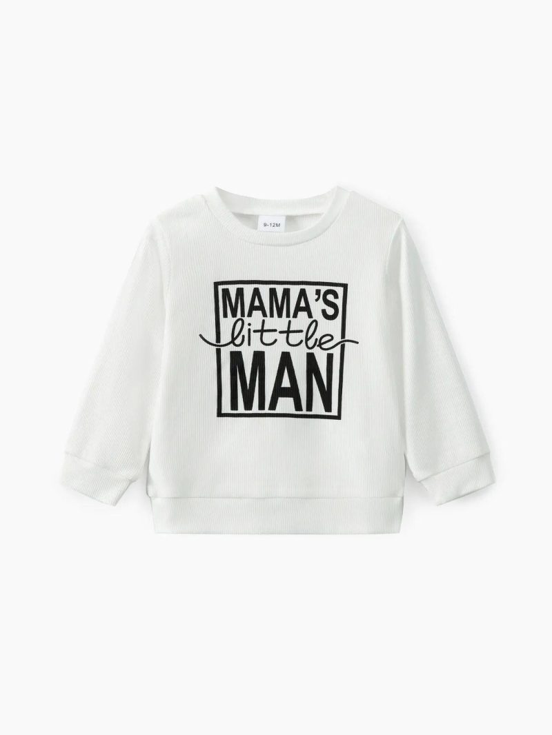 Tops ＆ Outerwear | Baby Boys Letter Print Coffee Ribbed Long-sleeve Sweatshirt White|Coffee