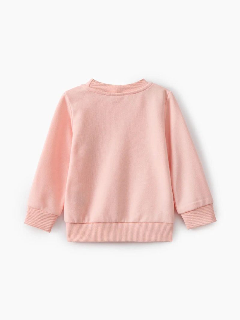 Tops ＆ Outerwear | Baby Girls Cat Print Long-sleeve Pullover Sweatshirt Pink|Flecked Grey