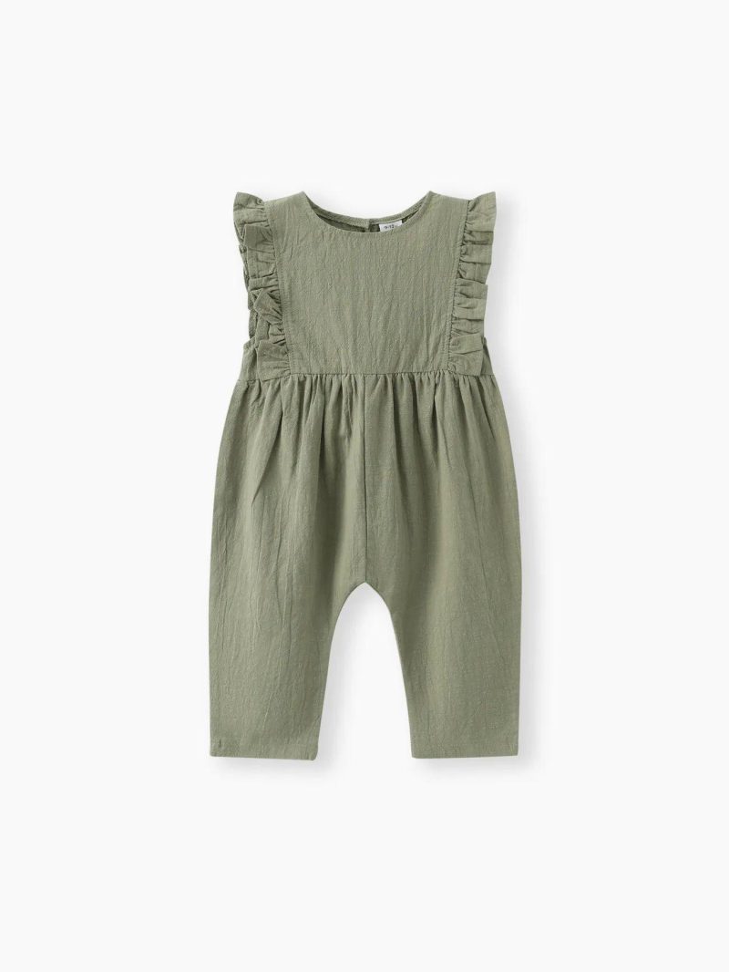 Bodysuits ＆ Rompers | Baby Girls Solid Ruffle Decor Sleeveless Baby Loose fit Jumpsuit Light Pink|Army Green|Light Blue|Khaki|Light Purple