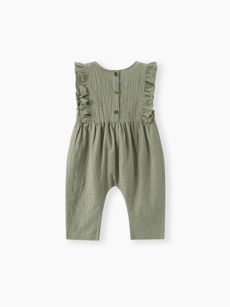 Bodysuits ＆ Rompers | Baby Girls Solid Ruffle Decor Sleeveless Baby Loose fit Jumpsuit Light Pink|Army Green|Light Blue|Khaki|Light Purple