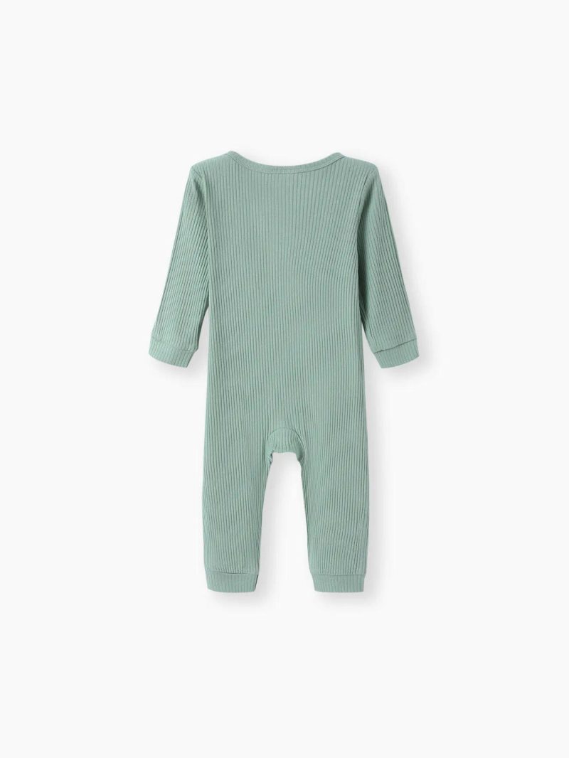 Bodysuits ＆ Rompers | Baby Girls|Baby Boys 95% Cotton Ribbed Long-sleeve Button Up Jumpsuit White|Light Green|Pink|Green|Red