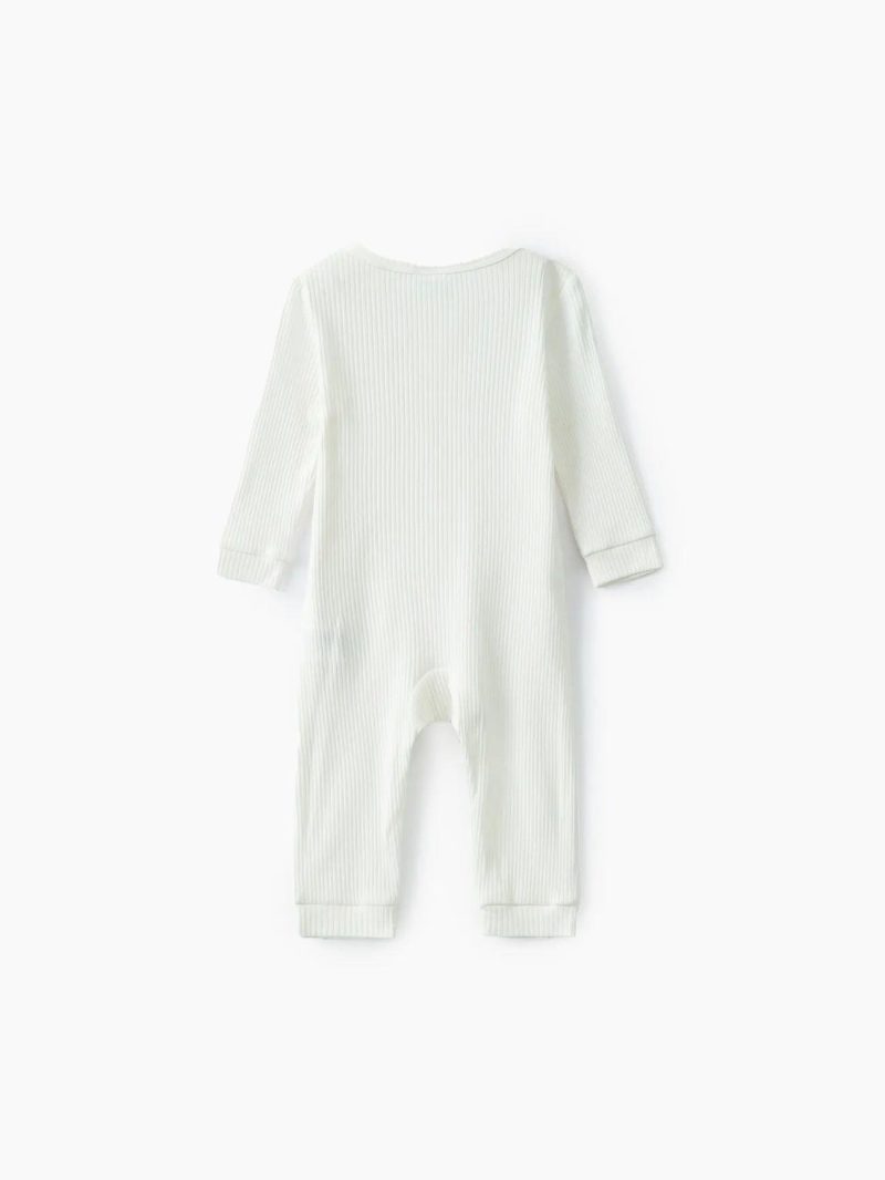 Bodysuits ＆ Rompers | Baby Girls|Baby Boys 95% Cotton Ribbed Long-sleeve Button Up Jumpsuit White|Light Green|Pink|Green|Red