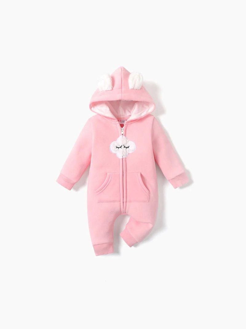 Bodysuits ＆ Rompers | Baby Girls|Baby Boys Cloud Design Thermal Fleece Lined Hooded Zipper Jumpsuit Pink|Grey|Royal Blue