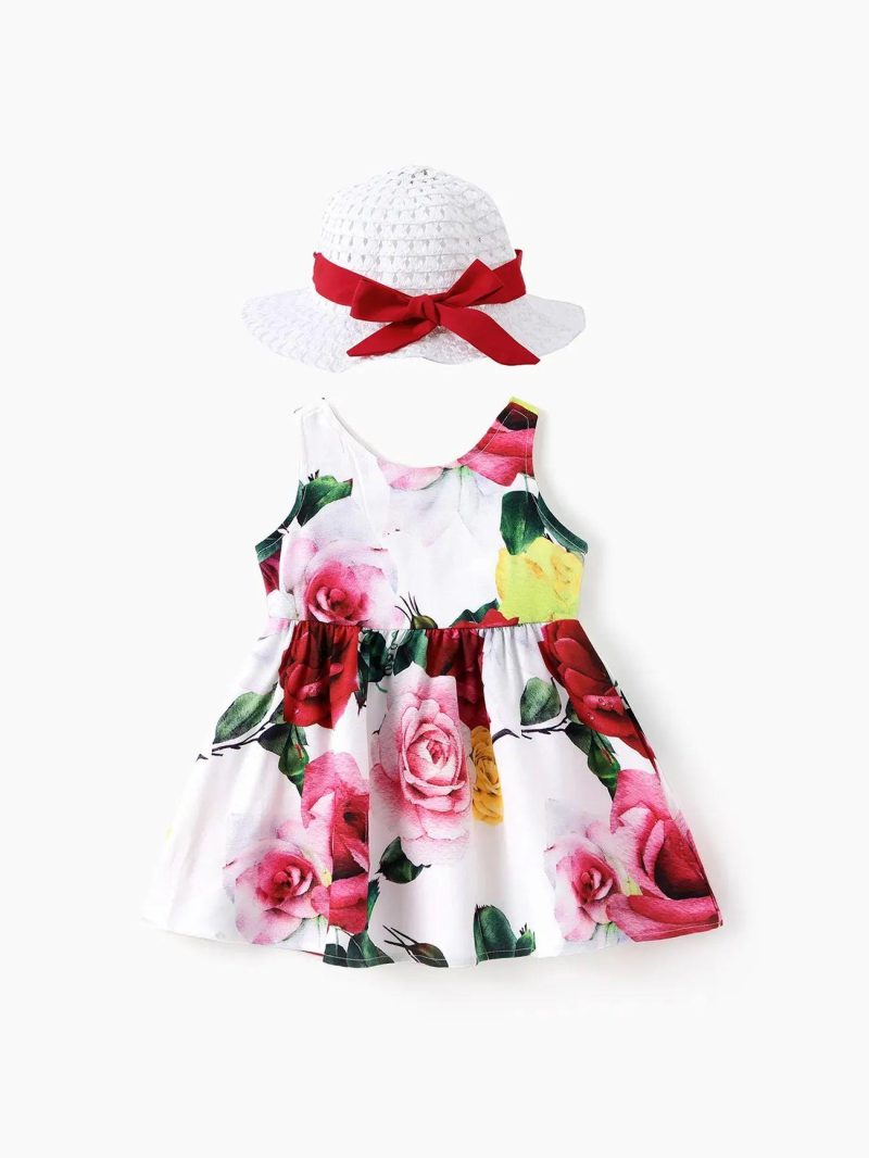 Dresses | Baby Girls 2pcs Floral Print Big Bowknot Dress with Hat Red|Black