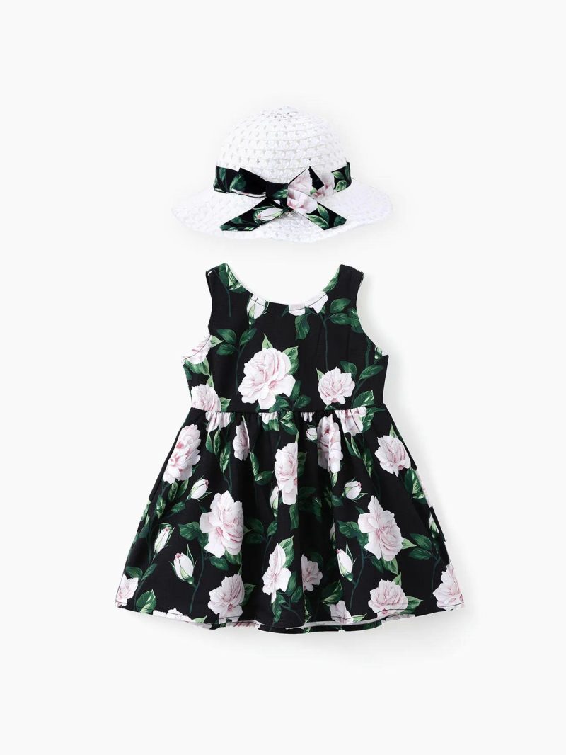 Dresses | Baby Girls 2pcs Floral Print Big Bowknot Dress with Hat Red|Black