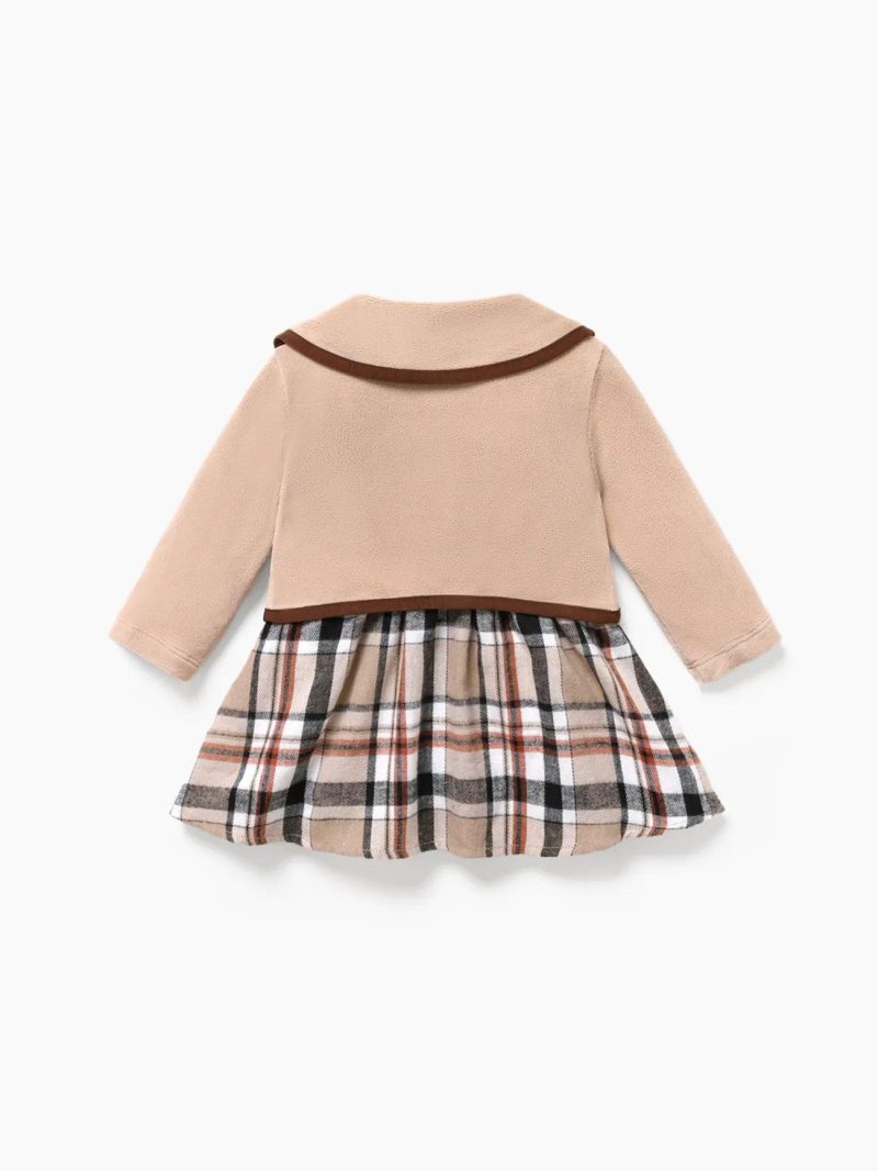 Dresses | Baby Girls 2PCS Hyper-Tactile Design Grid/Houndstooth School Dress Set Khaki