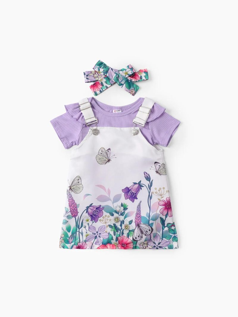 Dresses | Baby Girls 3pcs Sweet Flutter Sleeve Dress Set Purple