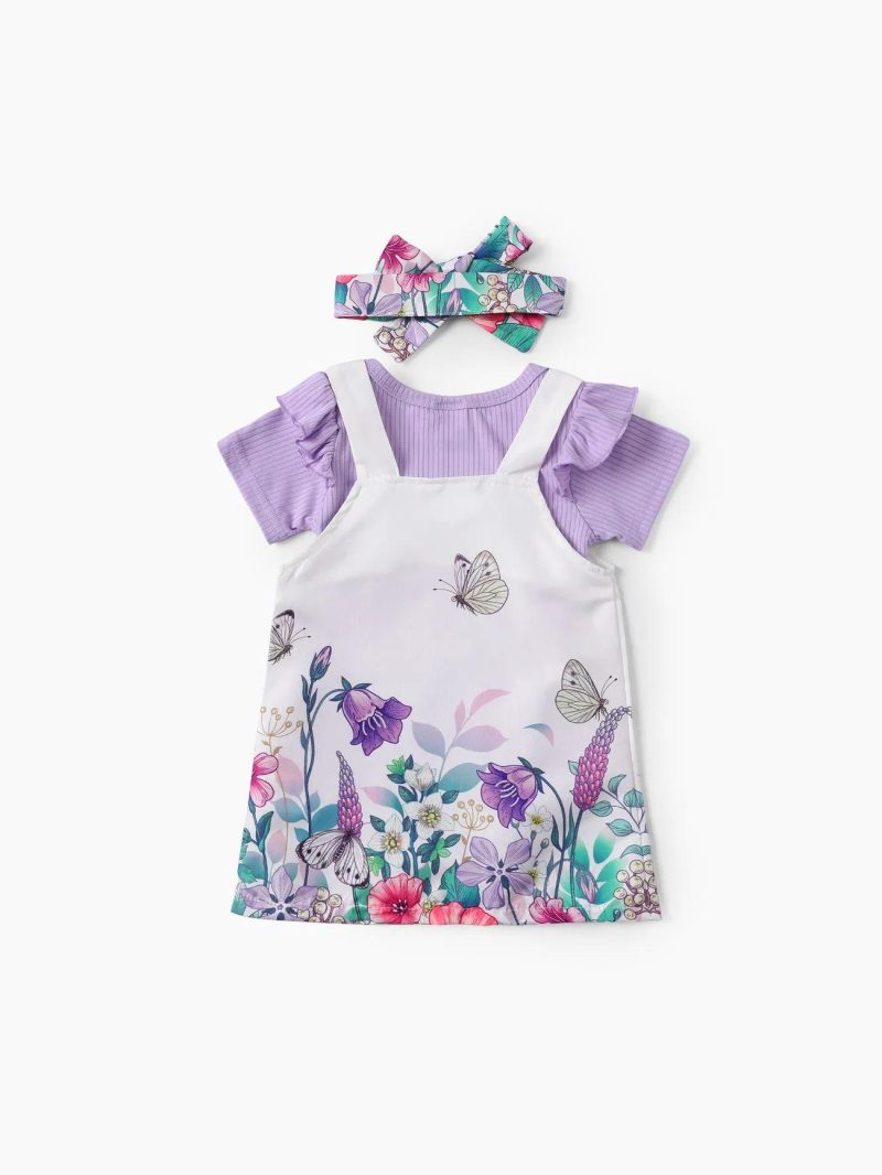 Dresses | Baby Girls 3pcs Sweet Flutter Sleeve Dress Set Purple