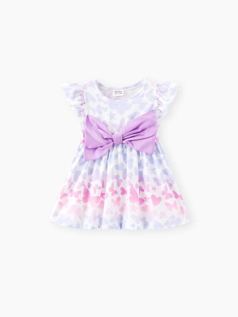 Dresses | Baby Girls All Over Butterfly Print Flutter-sleeve Bowknot Dress Colorblock