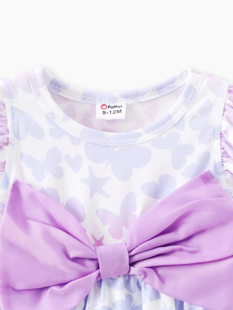 Dresses | Baby Girls All Over Butterfly Print Flutter-sleeve Bowknot Dress Colorblock