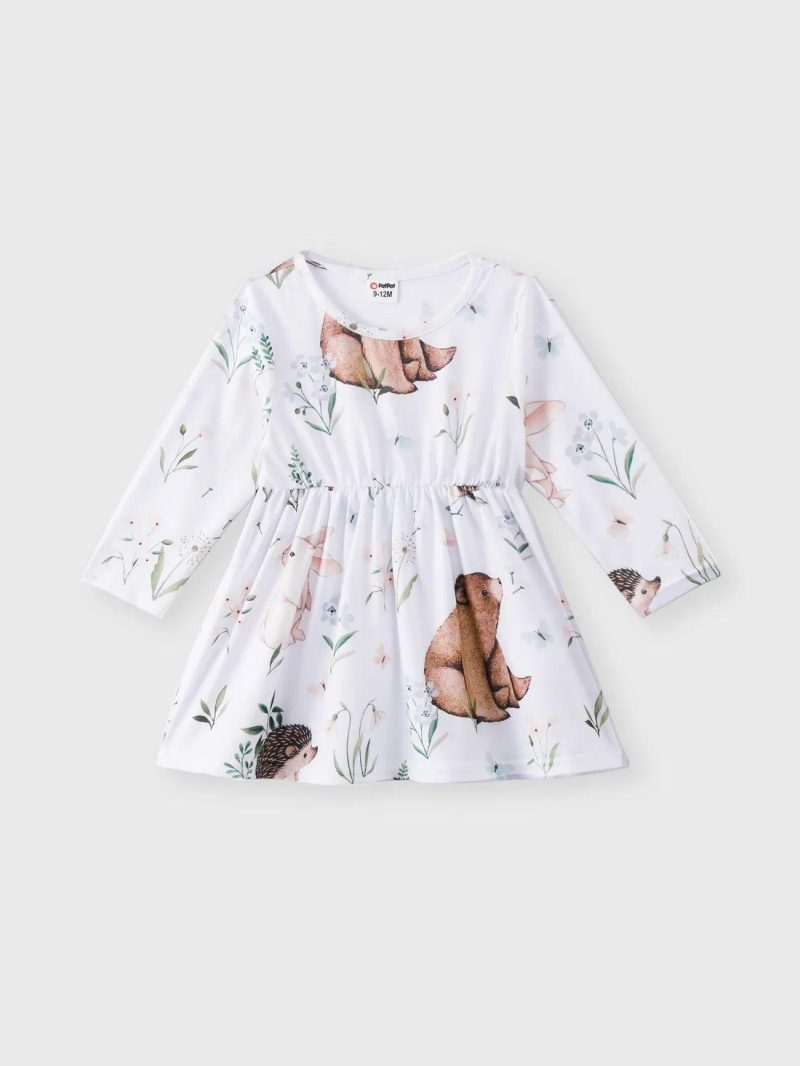 Dresses | Baby Girls Animals and Plants Print White Long-sleeve Dress Color Block