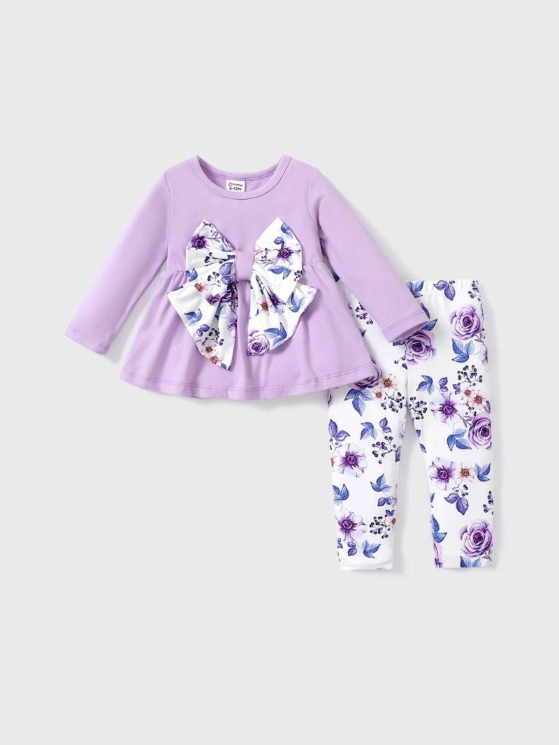 Sets | Baby Girls 2PCS Hyper-Tactile Design Sweet Floral Top/Pant Purple