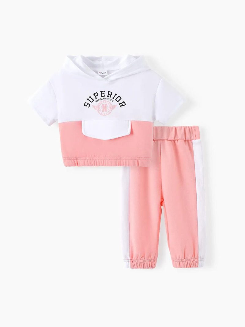 Sets | Baby Girls 2pcs Letter Print Hooded Tee and Pants Set White