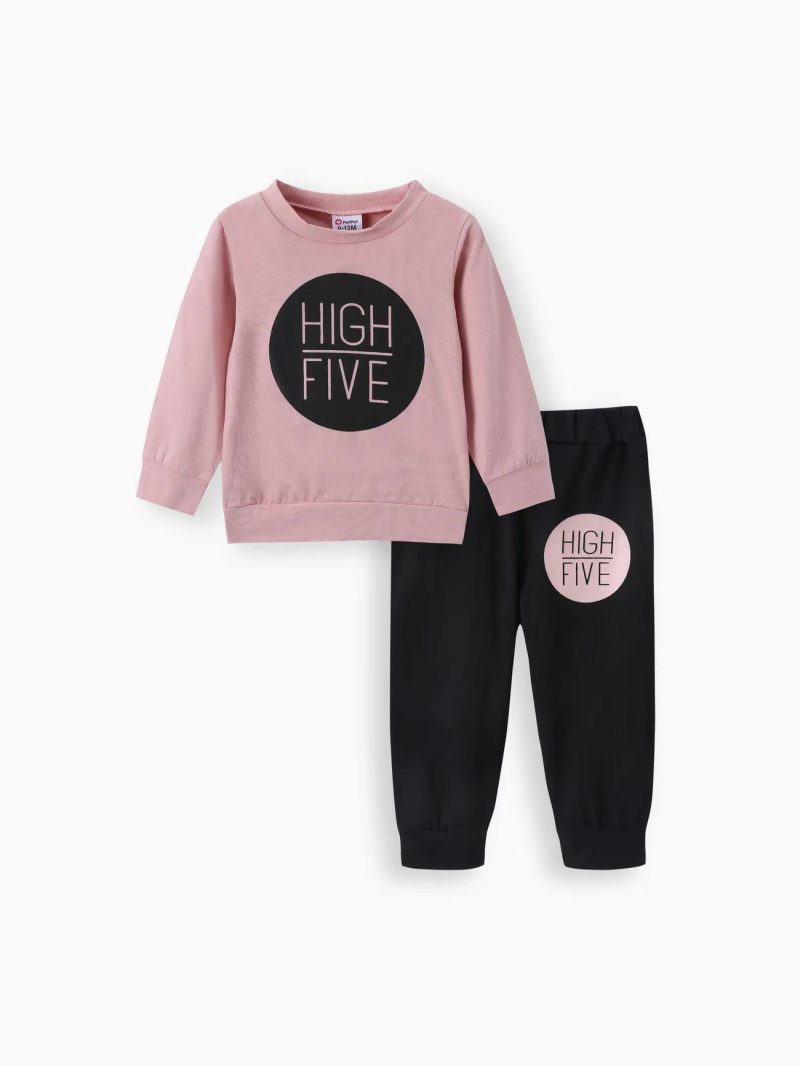 Sets | Baby Girls|Baby Boys 2pcs 95% Cotton Long-sleeve Letter Print Sweatshirt and Pants Set Light Pink|Mint Green|Rosy