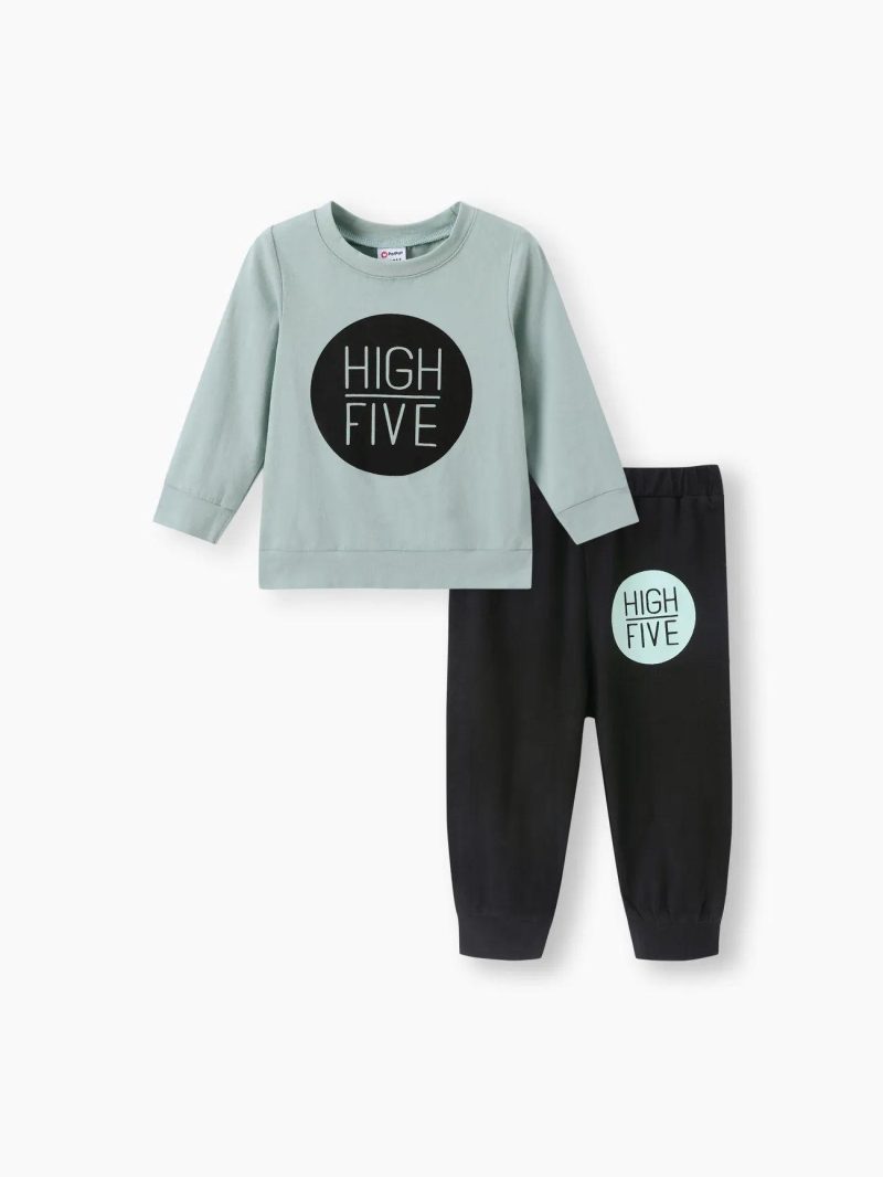 Sets | Baby Girls|Baby Boys 2pcs 95% Cotton Long-sleeve Letter Print Sweatshirt and Pants Set Light Pink|Mint Green|Rosy