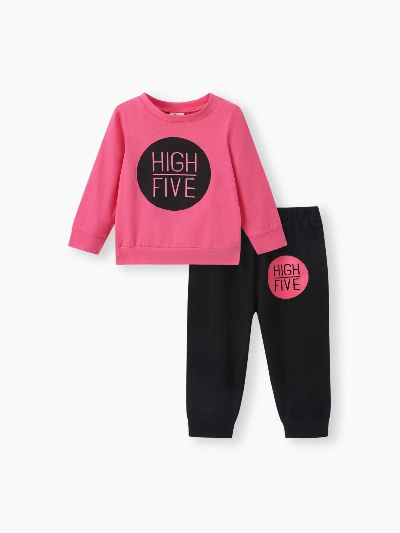 Sets | Baby Girls|Baby Boys 2pcs 95% Cotton Long-sleeve Letter Print Sweatshirt and Pants Set Light Pink|Mint Green|Rosy