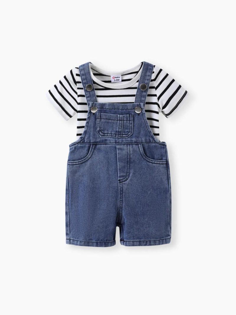 Sets | Baby Girls|Baby Boys 2pcs Casual Stripe Patch Pocket Set Denimblue