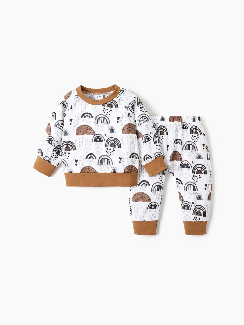 Sets | Baby Girls|Baby Boys Baby 2pcs All Over Print Khaki Long-sleeve Pullover Set Khaki