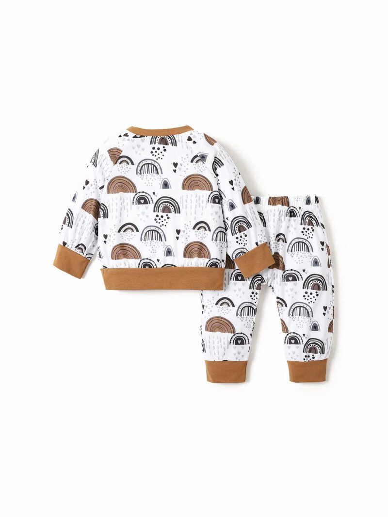 Sets | Baby Girls|Baby Boys Baby 2pcs All Over Print Khaki Long-sleeve Pullover Set Khaki