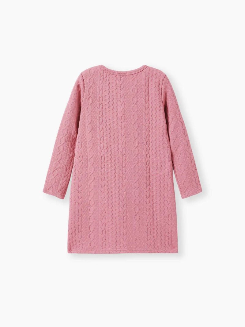 Dresses | Girls Cable Knit Bowknot Design Long-sleeve Pink Pink