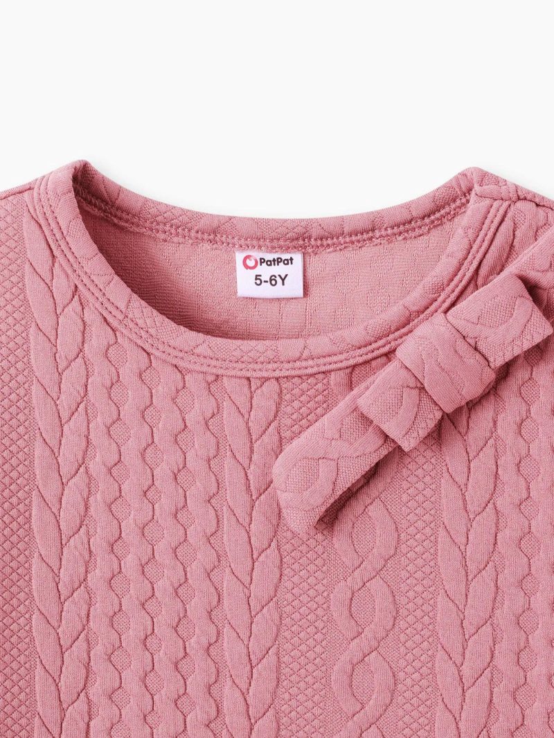 Dresses | Girls Cable Knit Bowknot Design Long-sleeve Pink Pink