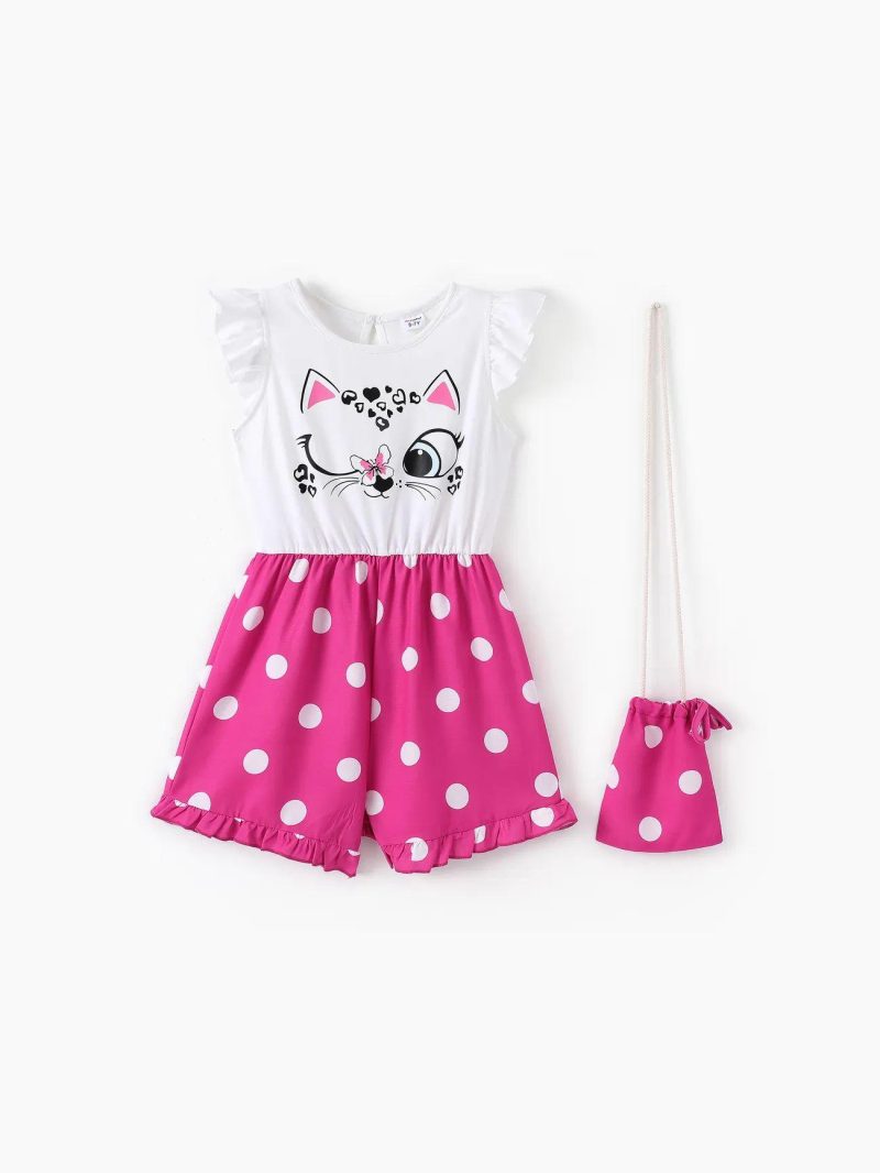 Jumpsuits | Girls Elephant/Cat Print Colorblock Jumpsuit with Crossbody Bag Light Pink|Pink-