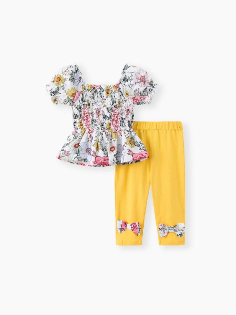 Sets | Baby Girls 2pcs Floral Print Ruffled Top an Leggings Set Ginger-2