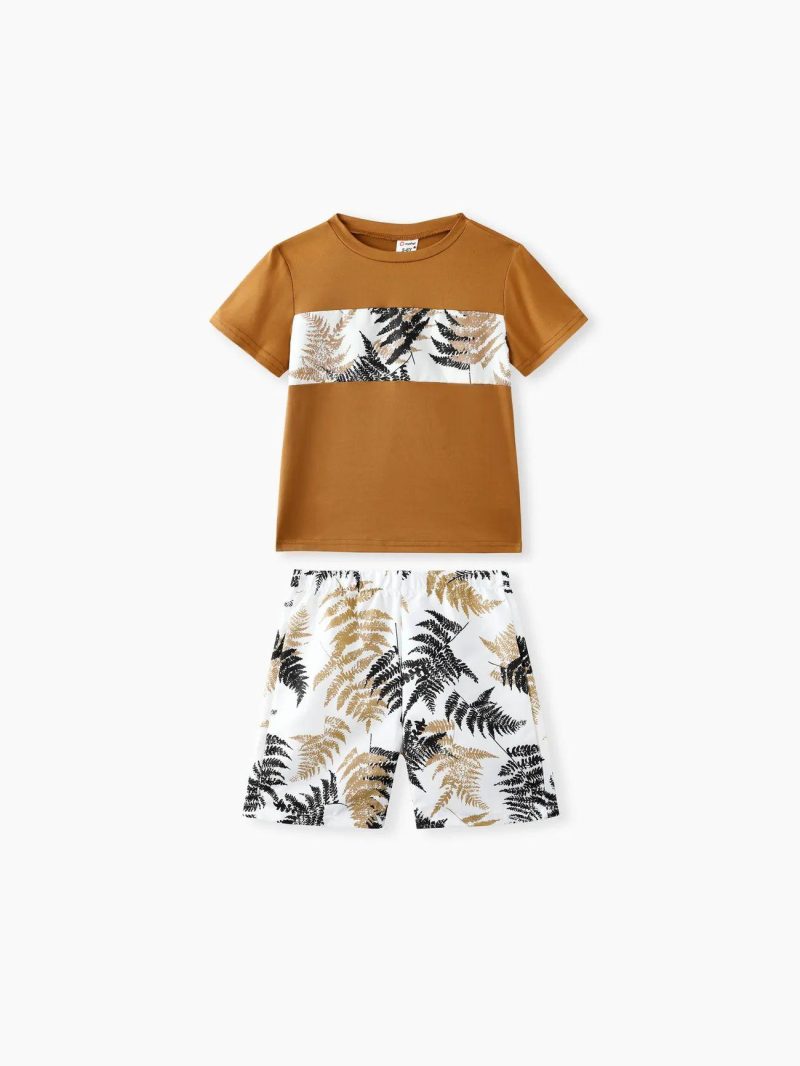 Sets | Boys 2pcs Tropical Plant Print Short-sleeve Tee and Shorts Set Brown|Black