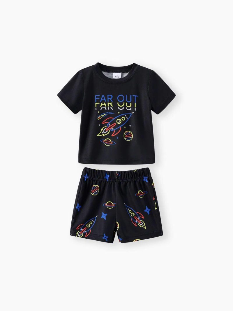 Sets | Boys|Baby Boys|Toddler Boys 2pcs Kid Boys Casual Space Print Short Sleeve Set Black