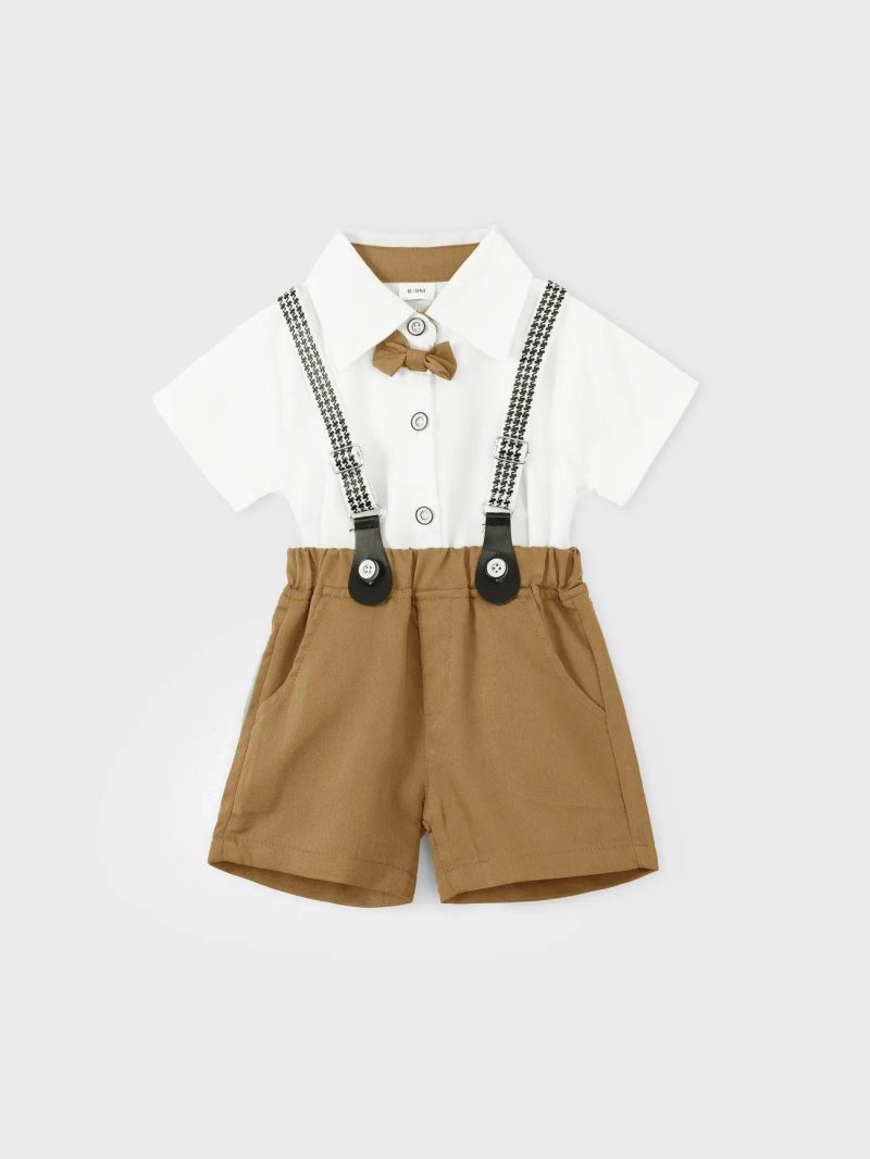 Sets | Boys|Baby Boys|Toddler Boys Party Gentle Bow Tie Shirt and Suspender Shorts Set White|Brown|Dark Blue