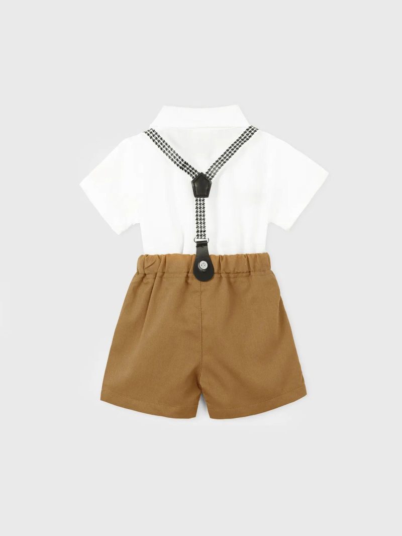 Sets | Boys|Baby Boys|Toddler Boys Party Gentle Bow Tie Shirt and Suspender Shorts Set White|Brown|Dark Blue