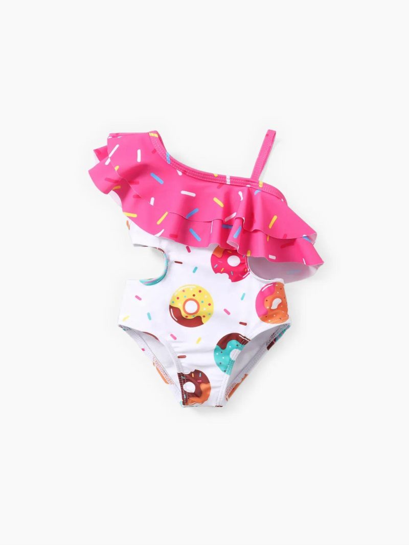 Swimwear | Girls|Baby Girls|Toddler Girls Childlike Food Print Ruffled Swimsuit Pink