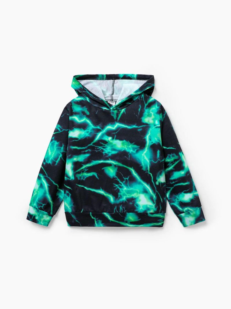 Tops & Outerwear | Boys Gradient Lightning Print Hooded Sweatshirt Black