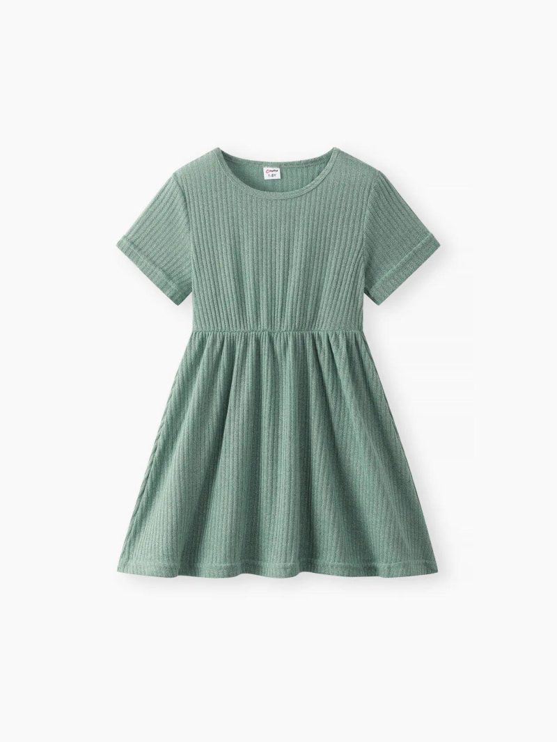 Dresses | Girls Rabbit Print/Ribbed Short-sleeve Dress Green|Multicolour-1