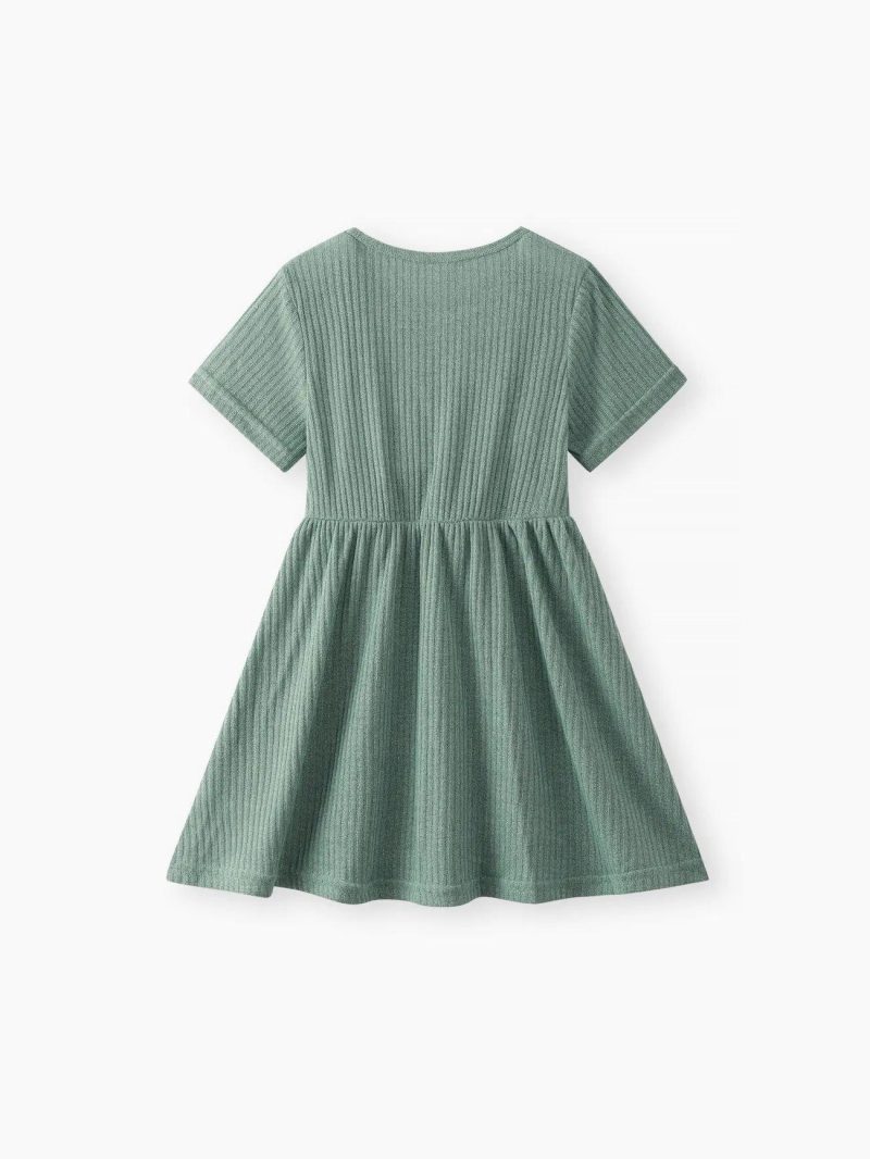 Dresses | Girls Rabbit Print/Ribbed Short-sleeve Dress Green|Multicolour-1