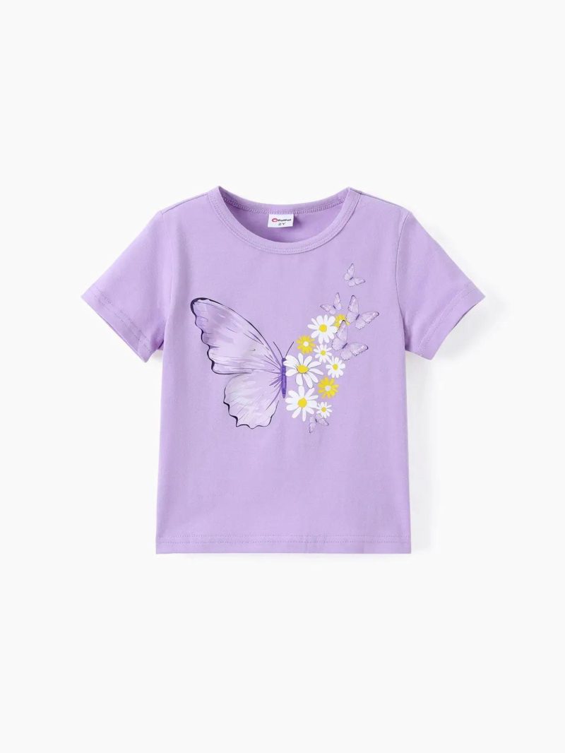 Sets | Girls|Toddler Girls 2pcs Sweet Butterfly Print Tee and Little Daisy Leggings Set Purple